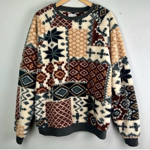 URBAN OUTFITTERS🔹Cozy Sherpa Fair Isle Crewneck Sweatshirt - Picture 10 of 16